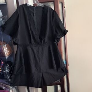 Black Lace Trim Romper